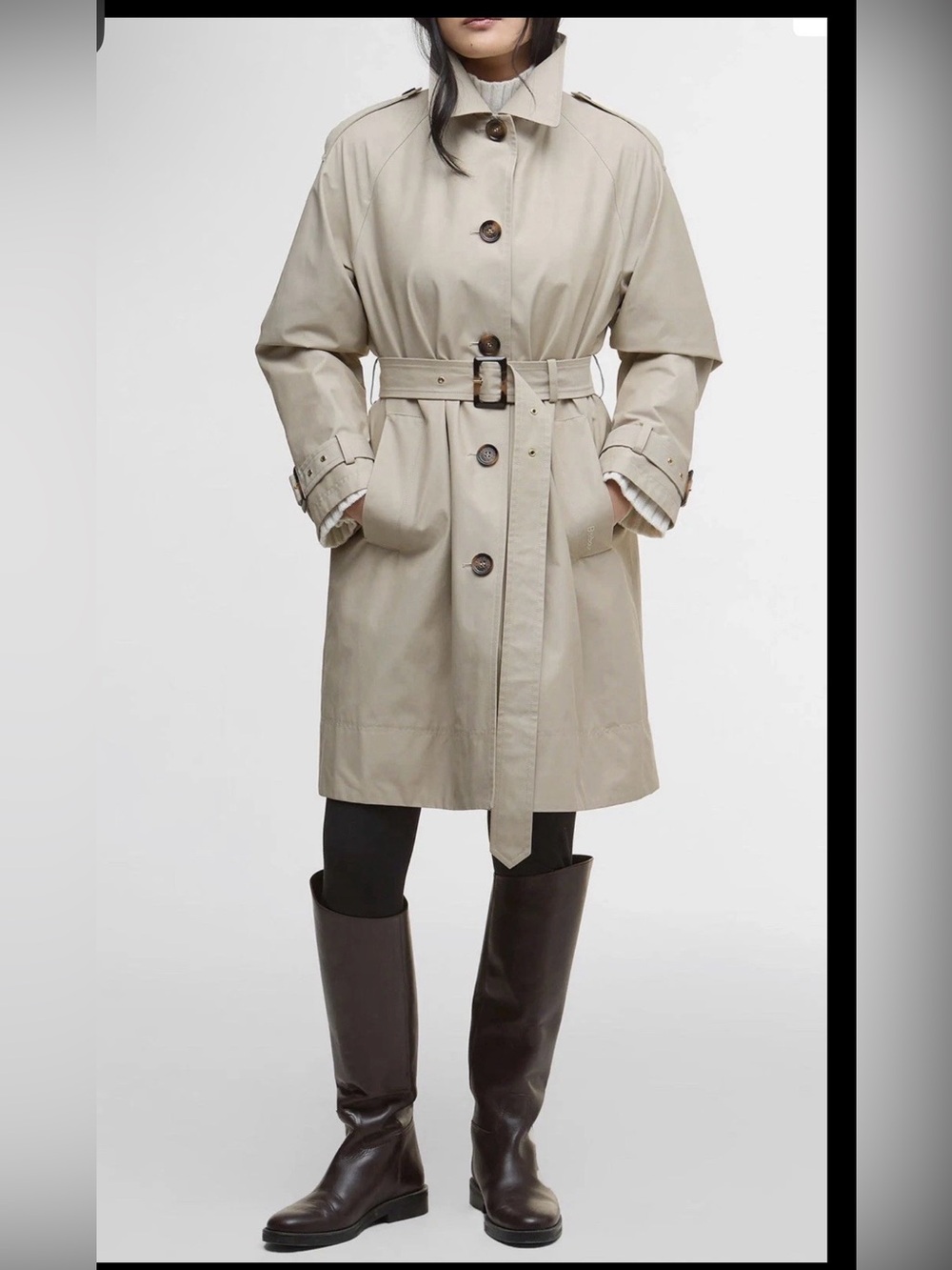 New Barbour Maia Water Repellent Cotton & Nylon Trench Coat Mist Size 8 $598